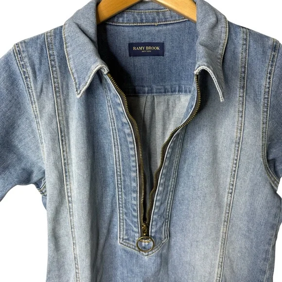 Ramy Brook Tunechi Denim Mini Shift Dress Size 24 Light Wash - Picture 3 of 7